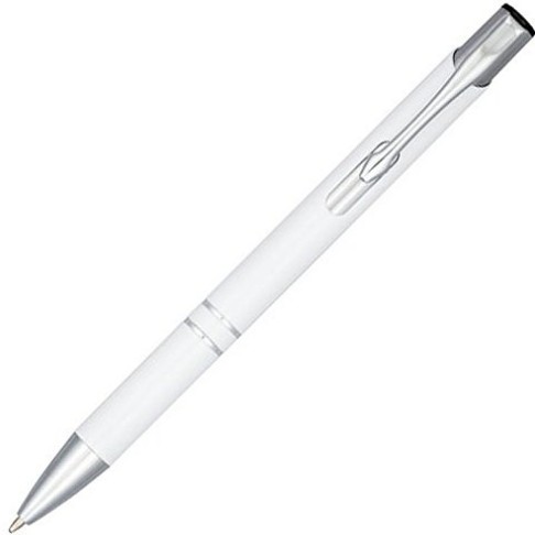 Кнопочная шариковая ручка Moneta из анодированного алюминия, синие чернила, белый