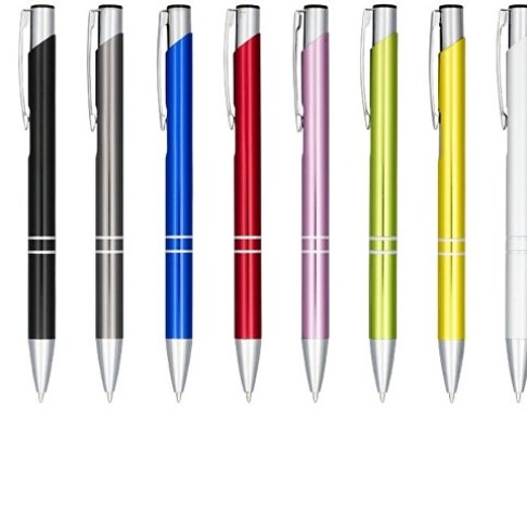 Кнопочная шариковая ручка Moneta из анодированного алюминия, синие чернила, белый