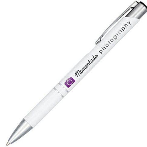 Кнопочная шариковая ручка Moneta из анодированного алюминия, синие чернила, белый