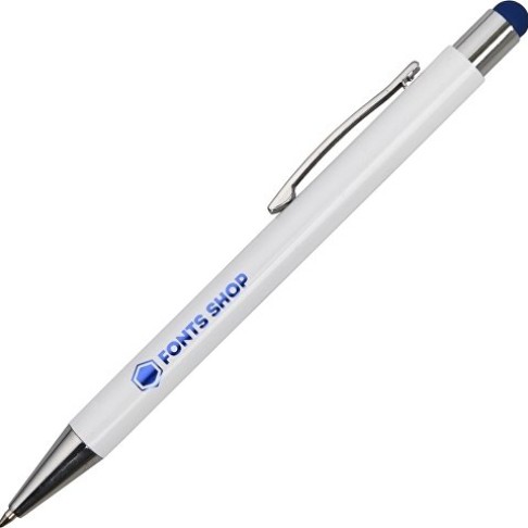 Ручка металлическая шариковая «Flowery» со стилусом и цветным зеркальным слоем, белый/синий Ручка металлическая шариковая «Flowery» со стилусом и цветным зеркальным слоем, белый/синий