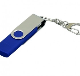 Флешка с  поворотным механизмом, c дополнительным разъемом Micro USB, 16 Гб, синий