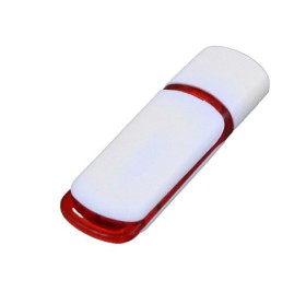 Флешка промо прямоугольной классической формы с цветными вставками, 64 Гб, белый/красный