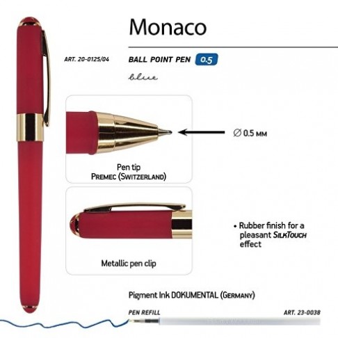 Ручка пластиковая шариковая «Monaco», 0,5мм, синие чернила, красный