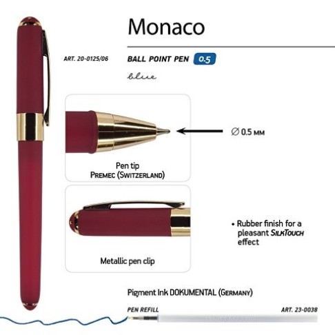 Ручка пластиковая шариковая «Monaco», 0,5мм, синие чернила, бордовый
