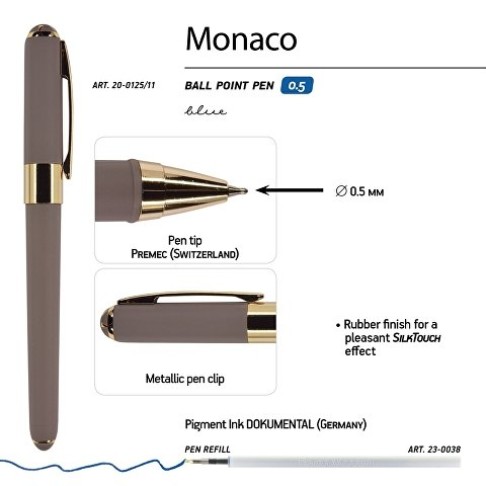 Ручка пластиковая шариковая «Monaco», 0,5мм, синие чернила, серый