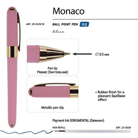 Ручка пластиковая шариковая «Monaco», 0,5мм, синие чернила, розовый