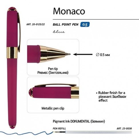 Ручка пластиковая шариковая «Monaco», 0,5мм, синие чернила, пурпурный