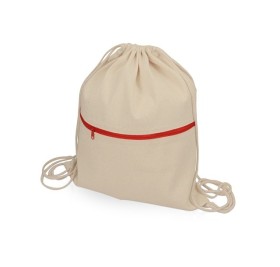 Рюкзак-мешок хлопковый Lark с цветной молнией, натуральный/красный