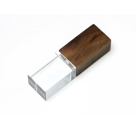 USB-флешка на 64 ГБ прямоугольной формы, под гравировку 3D логотипа, материал стекло, с деревянным колпачком красного цвета, белый