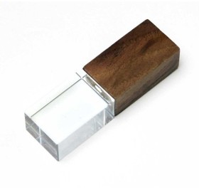 USB-флешка на 64 ГБ прямоугольной формы, под гравировку 3D логотипа, материал стекло, с деревянным колпачком красного цвета, белый