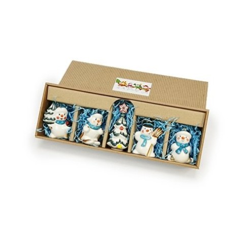 Набор елочных игрушек Снеговички подглазурная роспись Набор елочных игрушек Снеговички подглазурная роспись