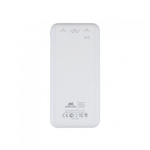 RIVACASE VA2540 (10 000mAh), QC/PD 20W внешний аккумулятор с дисплеем, белый 12/48