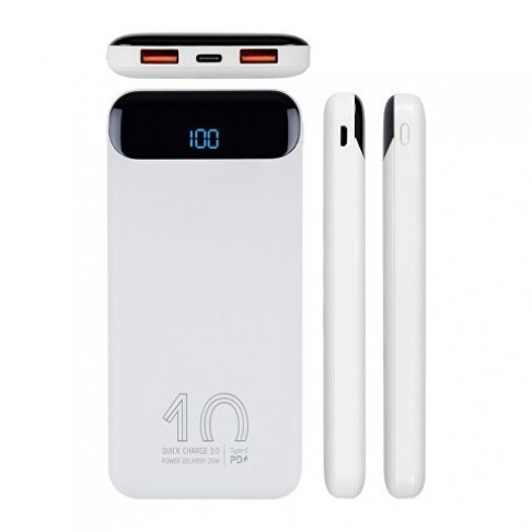 RIVACASE VA2540 (10 000mAh), QC/PD 20W внешний аккумулятор с дисплеем, белый 12/48