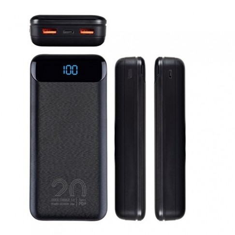 RIVACASE VA2580 (20 000mAh), QC/PD 20W внешний аккумулятор с дисплеем, черный /24
