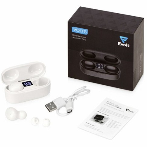 Беспроводные наушники TWS в кейсе Volts. Evolt, белый, пластик