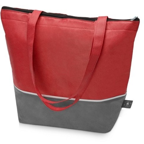 Сумка-холодильник Reviver с длинными ручками из нетканого переработанного материала RPET, красный/серый Сумка-холодильник Reviver с длинными ручками из нетканого переработанного материала RPET, красный/серый