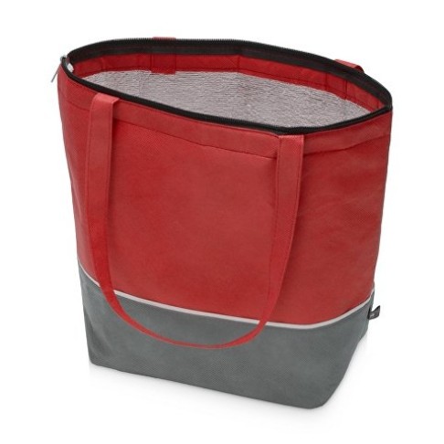 Сумка-холодильник Reviver с длинными ручками из нетканого переработанного материала RPET, красный/серый Сумка-холодильник Reviver с длинными ручками из нетканого переработанного материала RPET, красный/серый