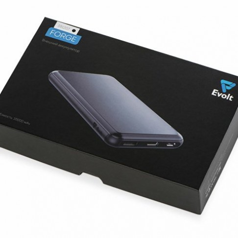 Внешний аккумулятор Forge, Evolt, металл, 10000mah, черный
