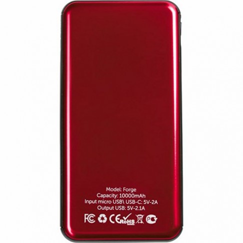 Внешний аккумулятор Forge, Evolt, металл, 10000mah, красный