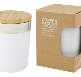 Lagan Кружка с медной вакуумной изоляцией объемом 300 мл и бамбуковой крышкой, белый