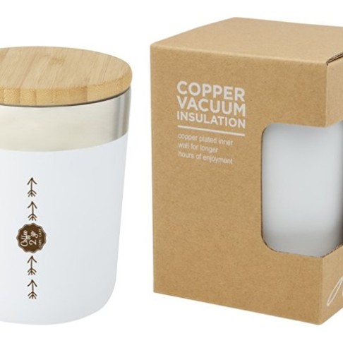 Lagan Кружка с медной вакуумной изоляцией объемом 300 мл и бамбуковой крышкой, белый