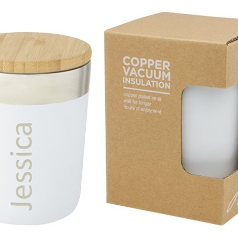 Lagan Кружка с медной вакуумной изоляцией объемом 300 мл и бамбуковой крышкой, белый