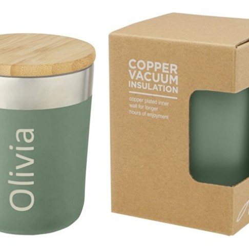 Lagan Кружка с медной вакуумной изоляцией объемом 300 мл и бамбуковой крышкой, зеленый