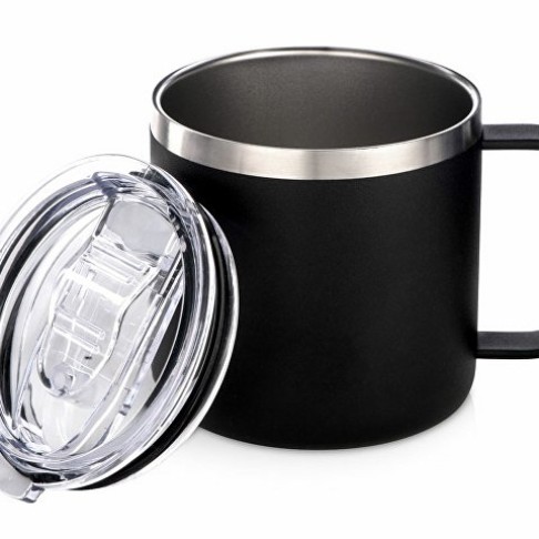 Кружка стальная Alaska с крышкой слайдером, powder coating, черный Кружка стальная Alaska с крышкой слайдером, powder coating, черный