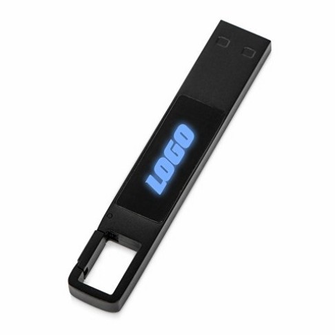 USB 2.0- флешка на 32 Гб c подсветкой логотипа «Hook LED», темно-серый, синяя подсветка