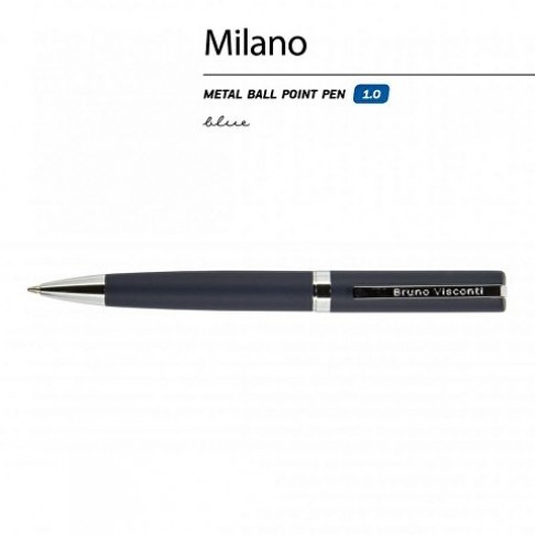Ручка шариковая автоматическая BrunoVisconti® 1 мм, синяя Milano (синий металлический корпус)
