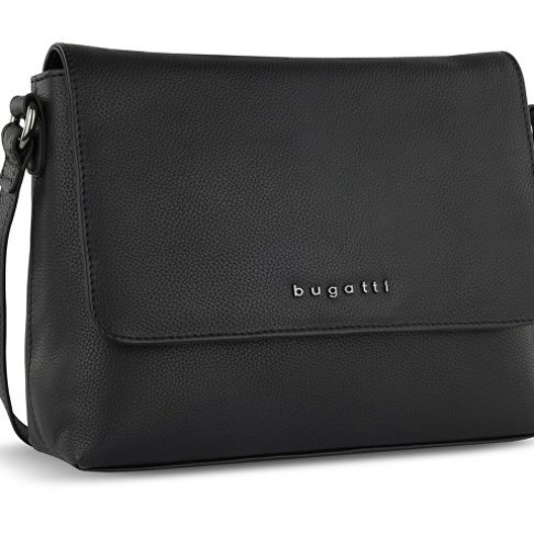 Сумка наплечная женская BUGATTI Bella, чёрная, воловья кожа/полиэстер, 25х8х20 см Сумка наплечная женская BUGATTI Bella, чёрная, воловья кожа/полиэстер, 25х8х20 см