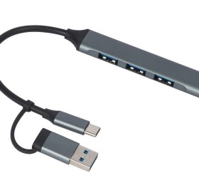 USB-хаб «Link» с коннектором 2-в-1 USB-C и USB-A, 2.0/3.0, серый