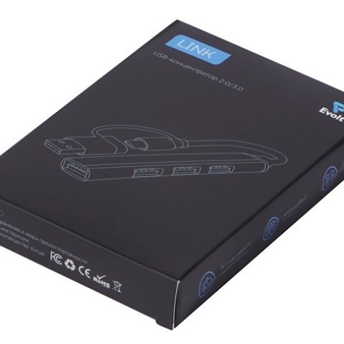 USB-хаб «Link» с коннектором 2-в-1 USB-C и USB-A, 2.0/3.0, серый