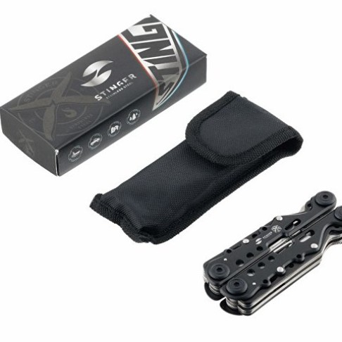 Мультитул Stinger, 105x40 мм, 13 функций, сталь, чёрно-серебристый, в комплекте нейлоновый чехол