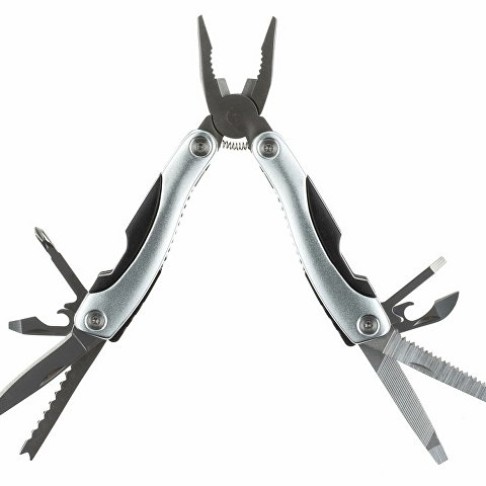 Мультитул Stinger, 100x50 мм, 15 функций, сталь/алюминий/пластик, серебристый, в нейлоновом чехле
