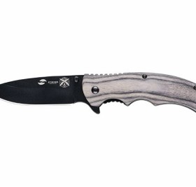 Нож складной Stinger, 120 мм, (чёрный), материал рукояти: дерево/сталь (серый), в картонной коробке
