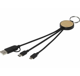 Кабель для зарядки Tecta «6 в 1» из переработанного пластика/бамбука с брелком, сплошной черный