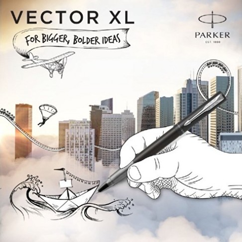Ручка-роллер Parker Vector XL Black CT, стержень: F, цвет чернил:black, в подарочной упаковке