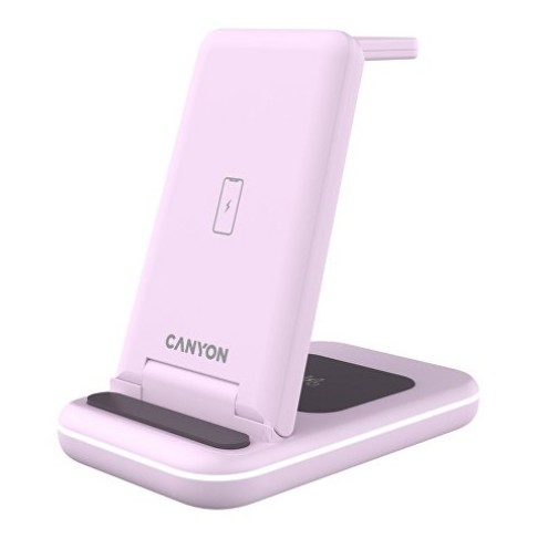 Беспроводное зарядное устройство 3-в-1 CANYON WS-304 (CNS-WCS304B), 15W, розовый Беспроводное зарядное устройство 3-в-1 CANYON WS-304 (CNS-WCS304B), 15W, розовый
