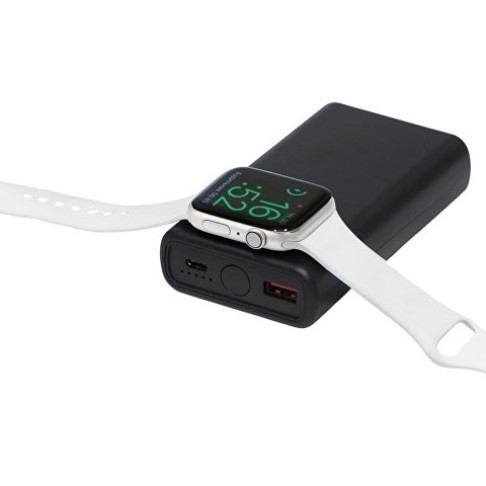 Внешний беспроводной аккумулятор 2-в-1 с функцией зарядки Apple Watch, QC/PD «AtomIQ», 10000 мАч, черный Внешний беспроводной аккумулятор 2-в-1 с функцией зарядки Apple Watch, QC/PD «AtomIQ», 10000 мАч, черный