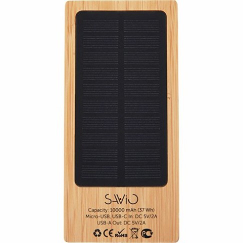 Внешний аккумулятор с подсветкой лого и солнечной панелью «Reedia S1», 10000 mAh, бамбук, черный