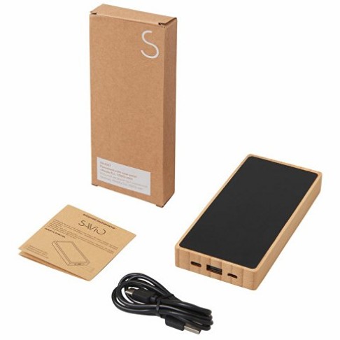 Внешний аккумулятор с подсветкой лого и солнечной панелью «Reedia S1», 10000 mAh, бамбук, черный