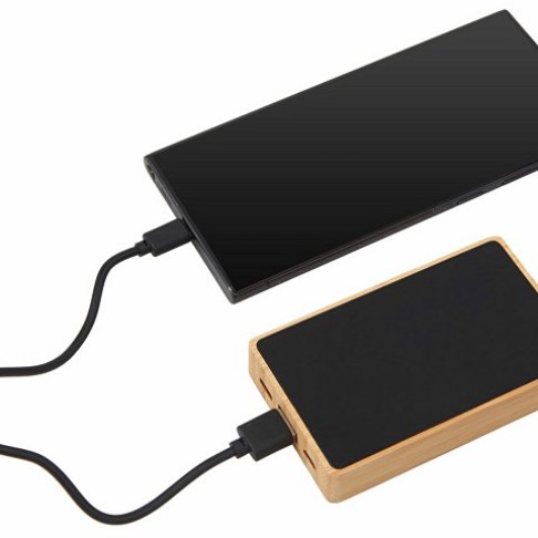Внешний аккумулятор с подсветкой лого «Reedia S2», 5000 mAh, бамбук, черный