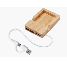 USB хаб «Memo», 2*USB, 2*Type C, бамбук