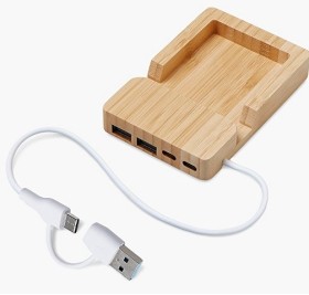 USB хаб «Memo», 2*USB, 2*Type C, бамбук