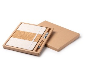 Набор блокнот с ручкой из пробки и хлопка 