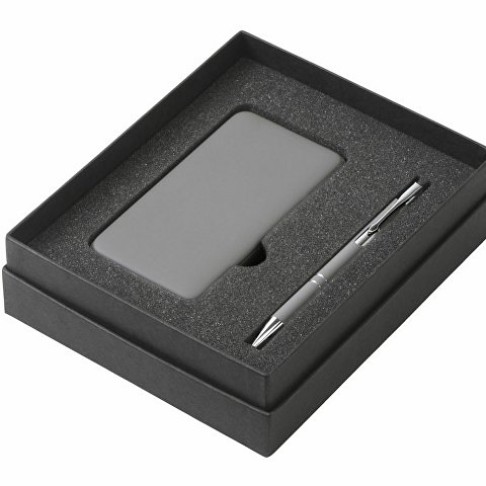 Подарочный набор c ручкой и повербанком 10000 mAh, серый