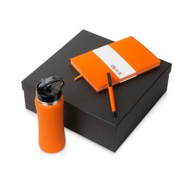 Подарочный набор c блокнотом C1, ручкой и бутылкой, оранжевый Подарочный набор c блокнотом C1, ручкой и бутылкой, оранжевый