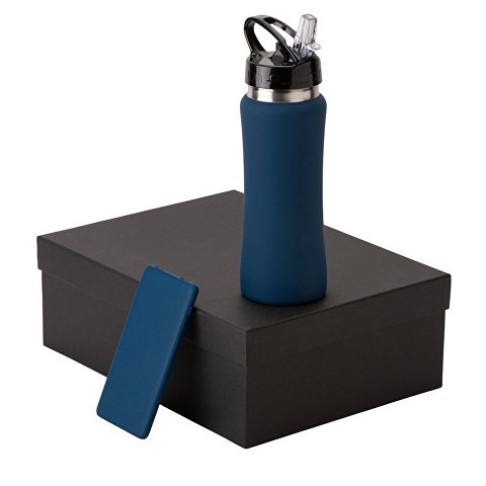 Подарочный набор с бутылкой для воды и повербанком С1, 5000 mAh, темно-синий