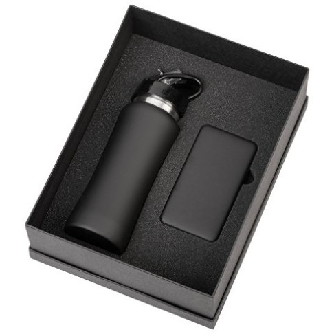 Подарочный набор с бутылкой для воды и повербанком С1, 5000 mAh, черный